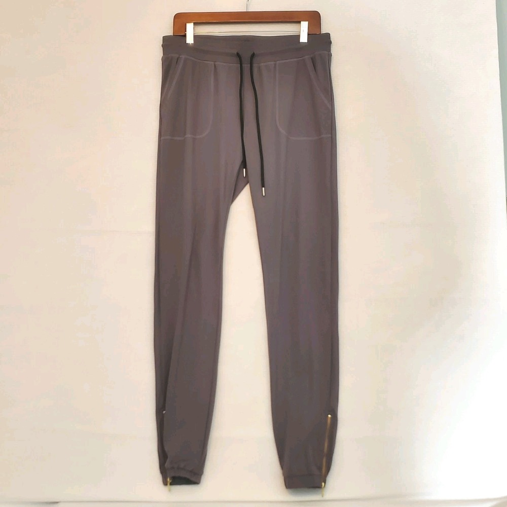 Zyia Active Peak Zipper Joggers Gray Sweatpants Womens M Gold Ankle Zippers Gym